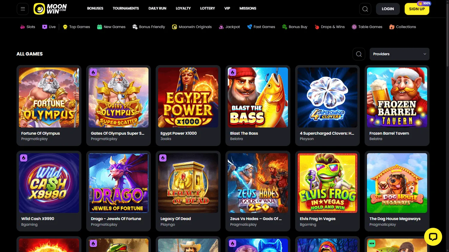 Moonwin Casino desktop games lobby