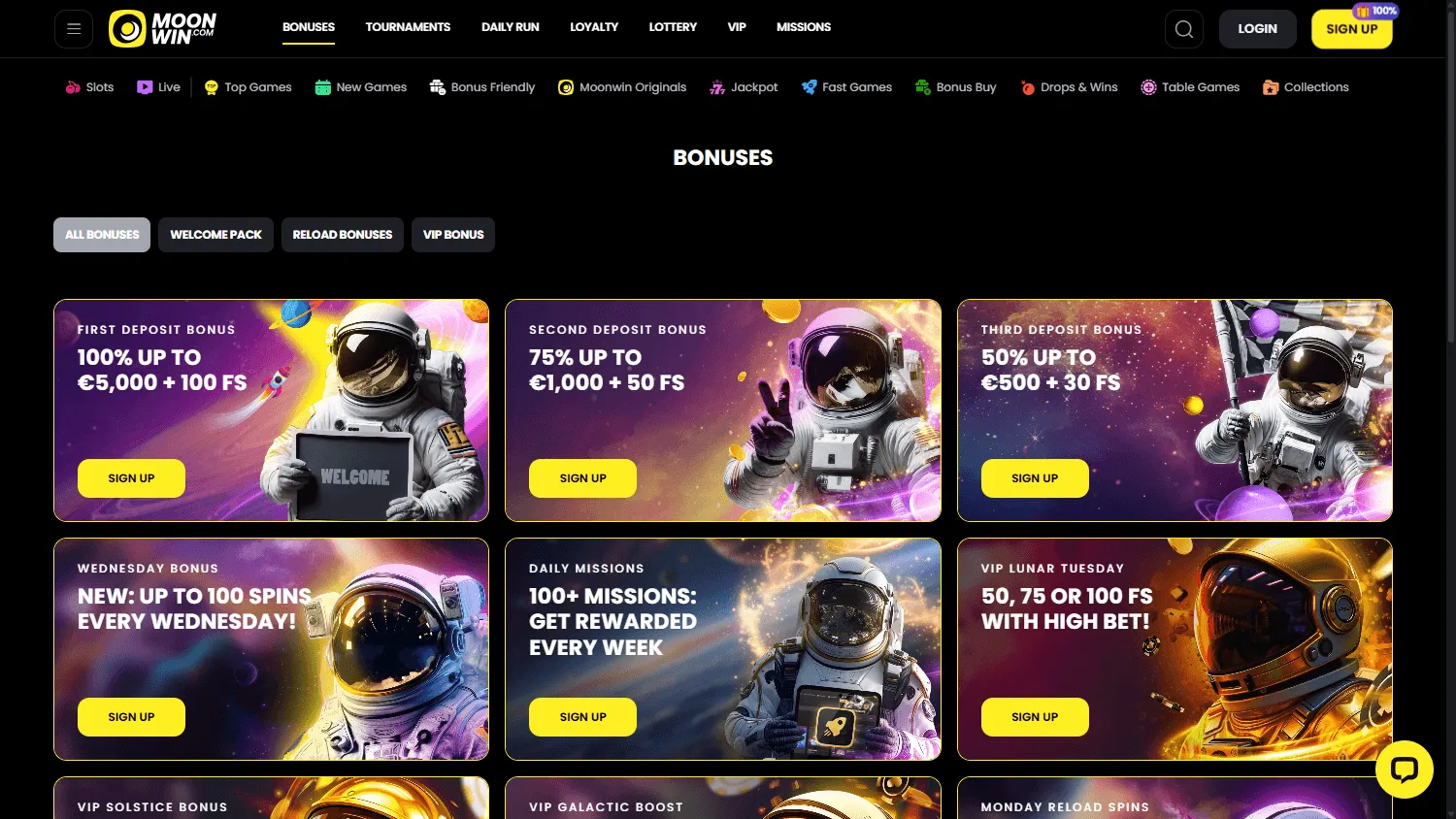 Moonwin Casino desktop promotions area