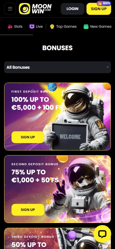 Moonwin Casino mobile promotions area